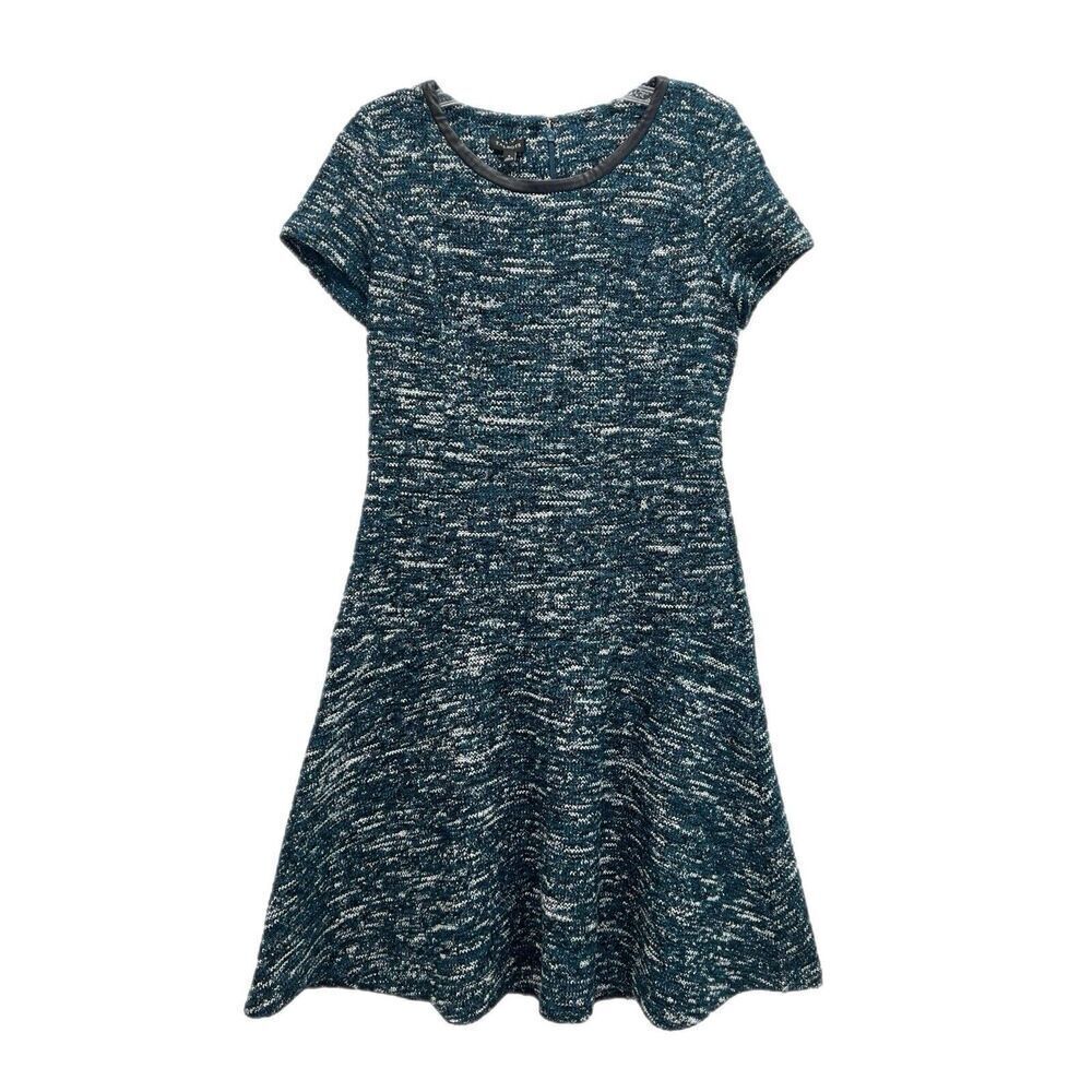 Talbots Tweed Dress Size Size 6 Blue Fit N Flare Drop Waist Faux Leather Trim